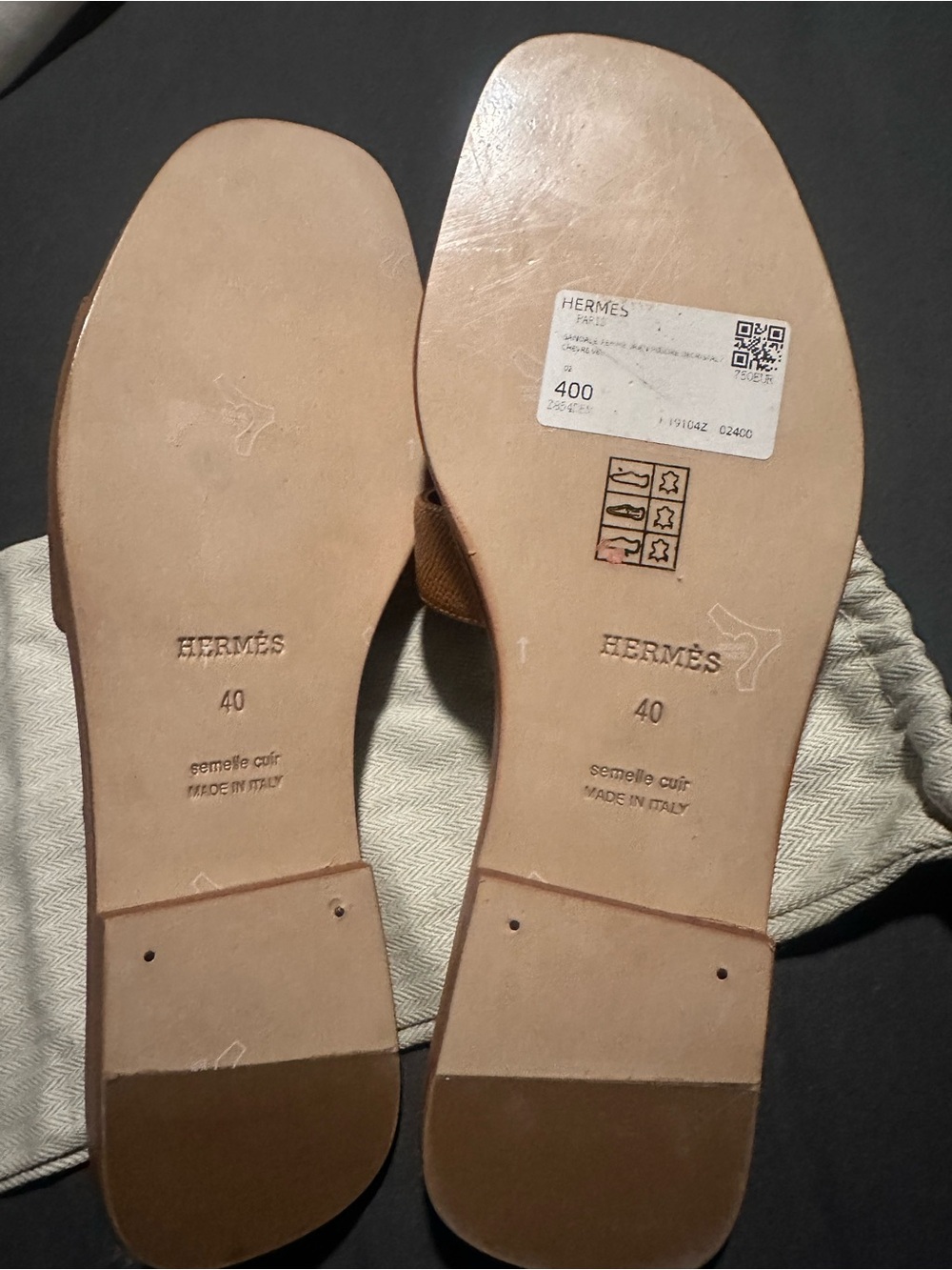Hermes Oran Leather Sandals in Tan - Size 40
